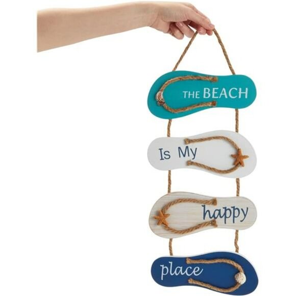 Beach Wall Decor Flip Flop Wood Sign Coastal Hanging Nautical Home Decoration - Picture 5 of 8